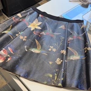 Alice + Olivia Black leatherSkirt with Floral and Bird Design